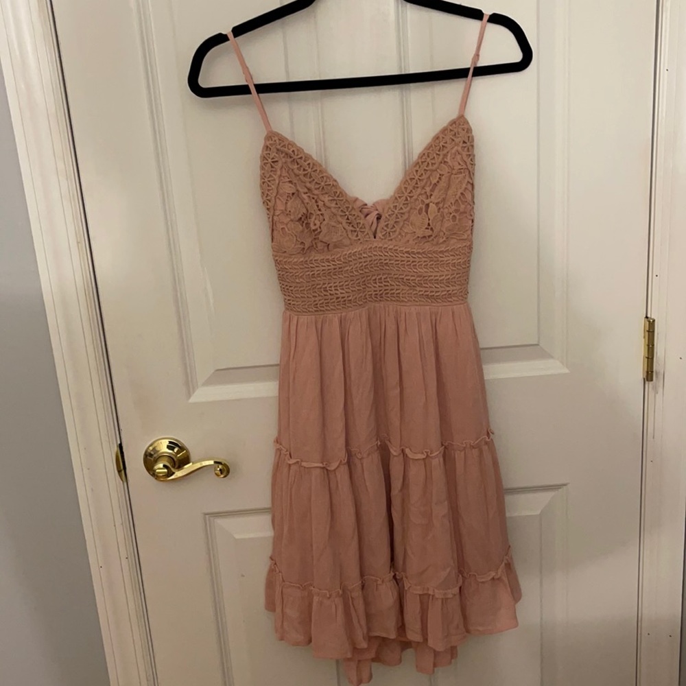 Dusty Pink Crochet Open Back Dress